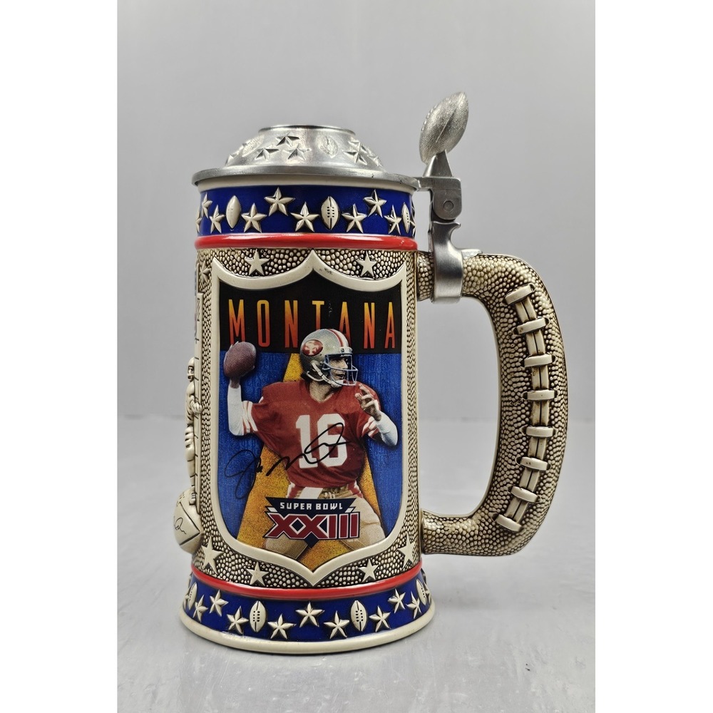 Vtg Joe Montana Longton Crown Stein Super Bowl XXIII The Come Back Kid COA 1996